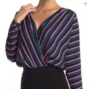 ASTR Colorful Striped V-Neck bodysuit Top Size Medium